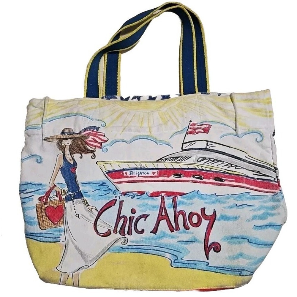 Brighton Canvas Tote Chic Ahoy 19x14x8 Packable Beachy Cruise Summer Vacay
